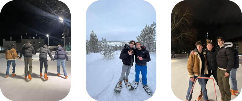 Natale et ses amis en Estonie qui font du patin à glace et jouent dans la neige