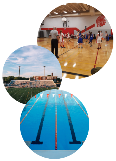 Gymnase, stade de football américain et piscine de lycées Américains et Canadiens